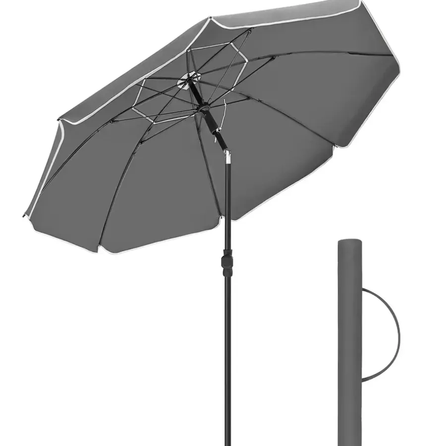ACAZA Stokparasol - Strandparasol - Ø 200 cm - Kantelbaar - met Draagtas - Grijs