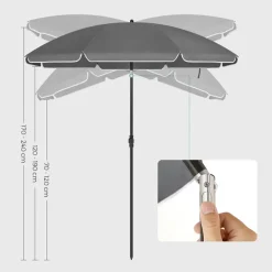 ACAZA Stokparasol - Strandparasol - Ø 200 cm - Kantelbaar - met Draagtas - Grijs