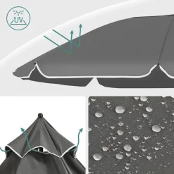 ACAZA Stokparasol - Strandparasol - Ø 200 cm - Kantelbaar - met Draagtas - Grijs