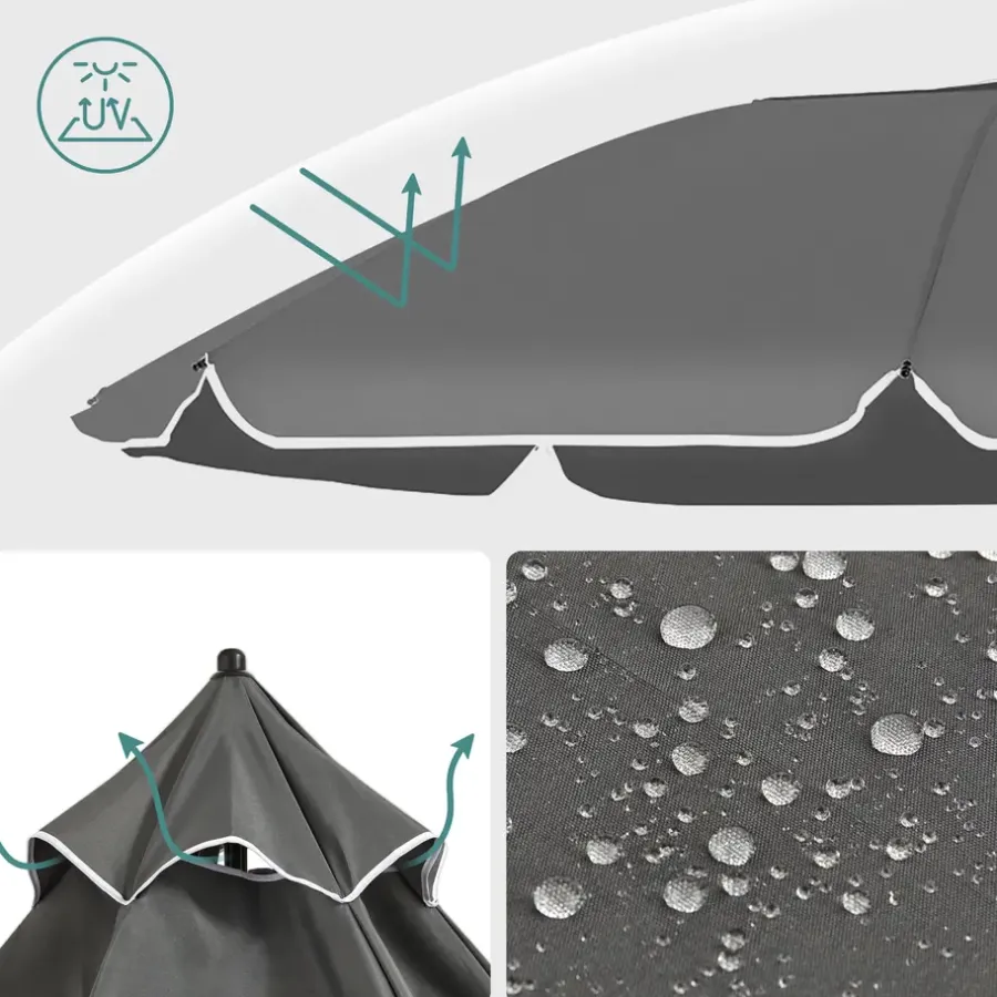 ACAZA Stokparasol - Strandparasol - Ø 200 cm - Kantelbaar - met Draagtas - Grijs