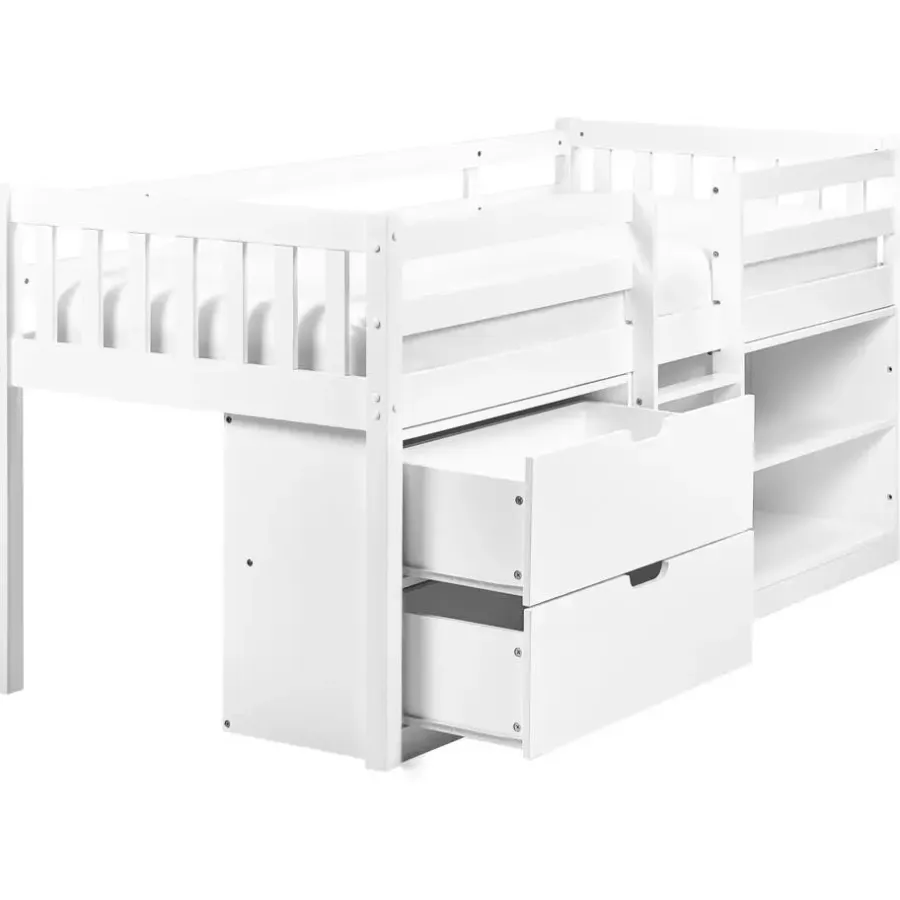 1-Persoons Bedden-Beliani SUSVILLE - Kinderbed - Wit - 90 x 200 cm - Rubberhout