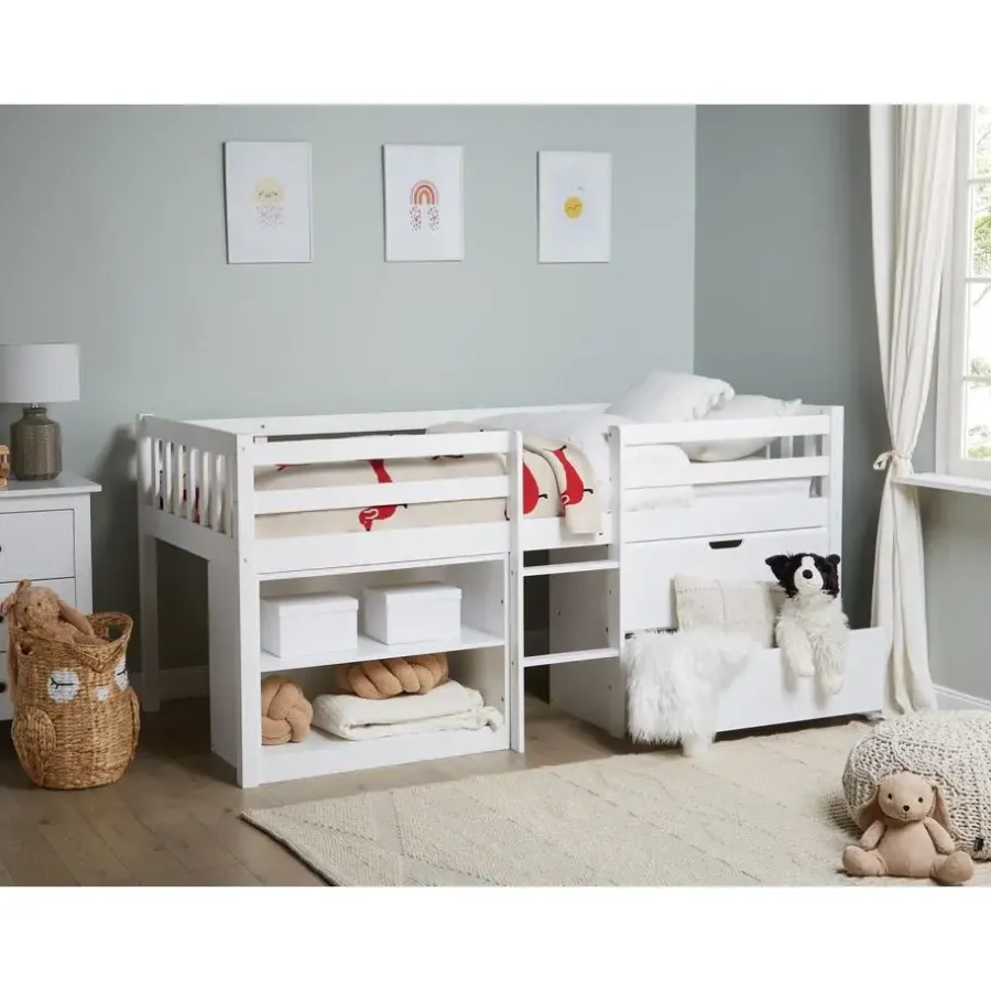 1-Persoons Bedden-Beliani SUSVILLE - Kinderbed - Wit - 90 x 200 cm - Rubberhout
