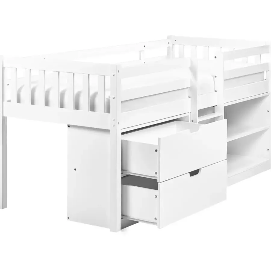 1-Persoons Bedden-Beliani SUSVILLE - Kinderbed - Wit - 90 x 200 cm - Rubberhout