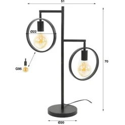Dimehouse Tafellamp Hennes ring 2-lichts - 51x50x70 cm - Metaal - Grijs