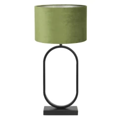 Tafellampen-Light & Living Tafellamp Jamiri/Velours - Zwart/Olijfgroen - Ø30x67cm