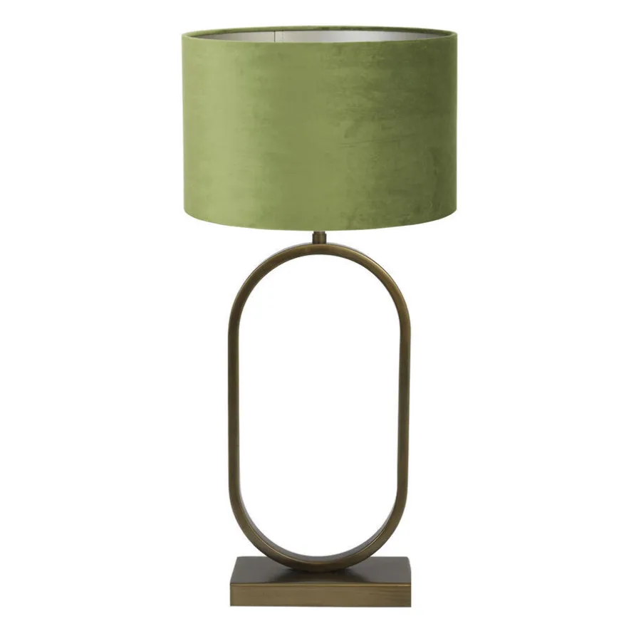 Tafellampen-Light & Living Tafellamp Jamiri/Velours - Ant, Brons/Donkergroen - Ø30x67cm