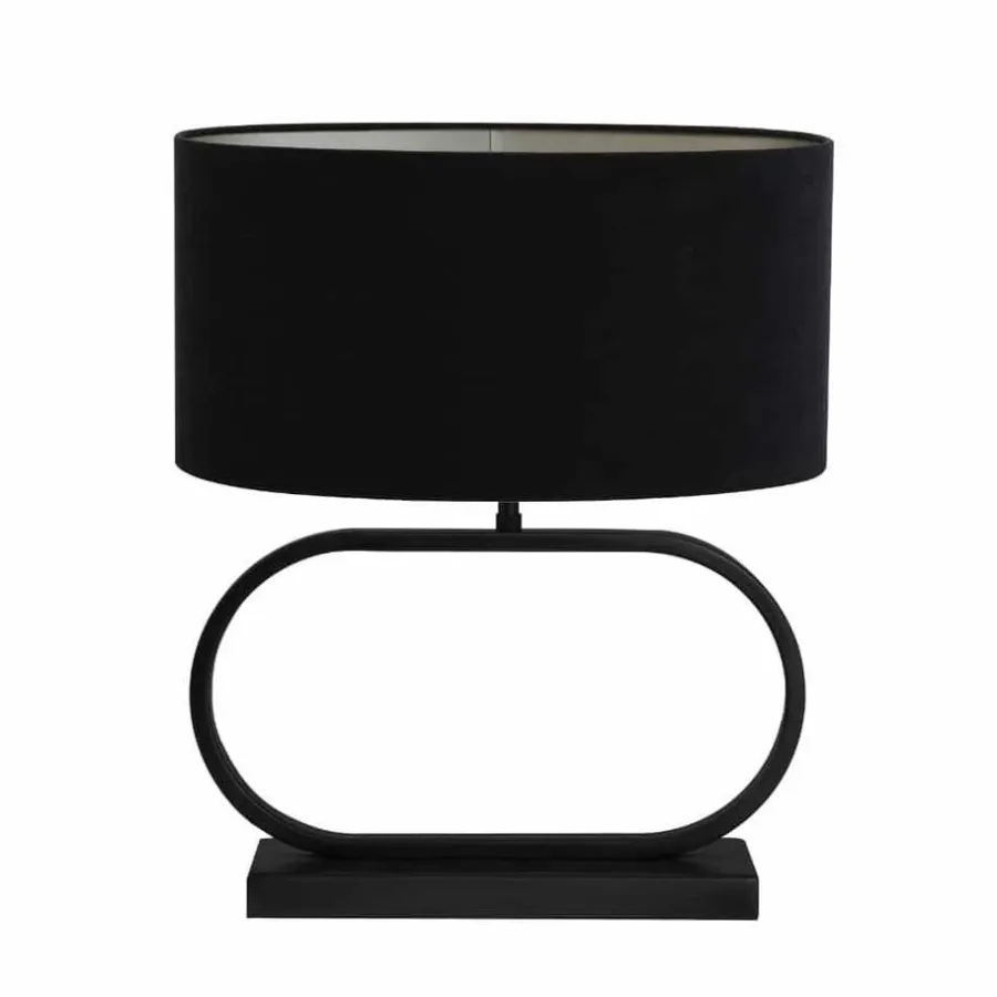 Tafellampen-Light & Living Tafellamp Jamiro/Velours Ovaal - Zwart/Zwart - Ø17,5x48,5cm