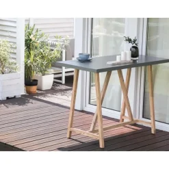 Bartafels-Beliani TALAMONE - Tuintafel - Lichthout/Grijs - 140 x 70 cm - Vezelcement