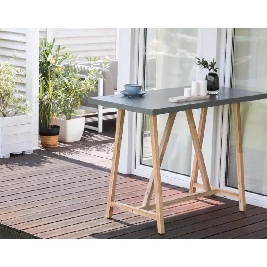 Bartafels-Beliani TALAMONE - Tuintafel - Lichthout/Grijs - 140 x 70 cm - Vezelcement