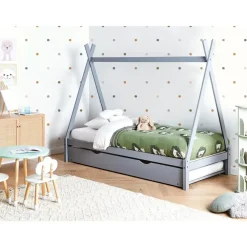 1-Persoons Bedden-Beliani TALMONTIERS - Onderschuifbed - Grijs - 90 x 200 cm - Grenenhout