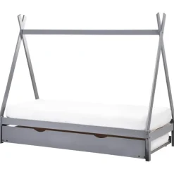 1-Persoons Bedden-Beliani TALMONTIERS - Onderschuifbed - Grijs - 90 x 200 cm - Grenenhout