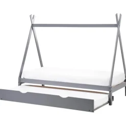 1-Persoons Bedden-Beliani TALMONTIERS - Onderschuifbed - Grijs - 90 x 200 cm - Grenenhout