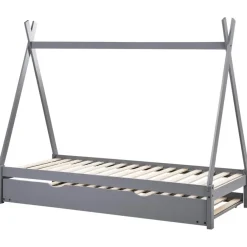 1-Persoons Bedden-Beliani TALMONTIERS - Onderschuifbed - Grijs - 90 x 200 cm - Grenenhout
