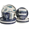 Serviessets-Leen Bakker TAMARIND - 16-delige serviesset - Wit/Blauw - Porselein