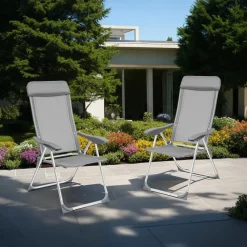 Kamperen En Outdoor-tectake 4 aluminium tuinstoel inklapbaar met hoofdsteun, Grijs
