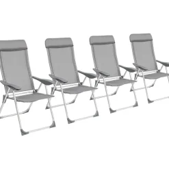 Kamperen En Outdoor-tectake 4 aluminium tuinstoel inklapbaar met hoofdsteun, Grijs