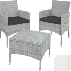 Bistro- & Balkonsets-tectake - balkonset Luzern - wicker - lichtgrijs - 403702