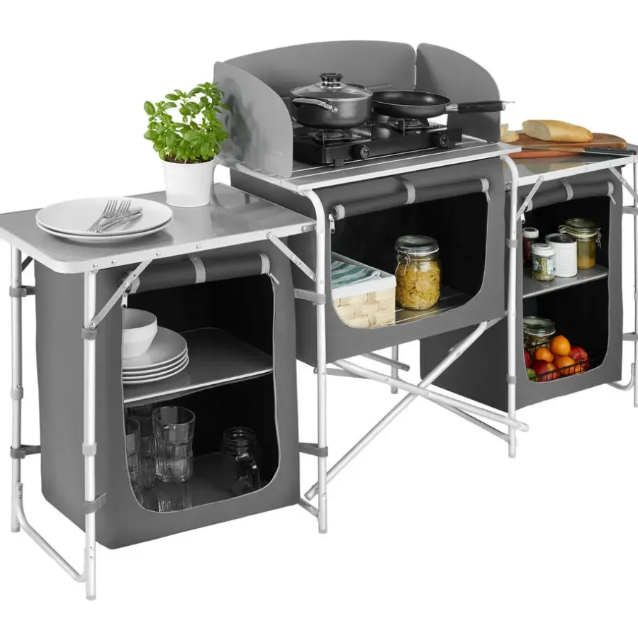 tectake - Campingkeuken 172x52x104cm, Grijs