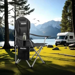 tectake - Gestoffeerde campingstoel MTX, opvouwbaar, met bekerhouder, Zwart