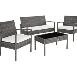 Loungesets-tectake - loungeset - bank, stoelen en tafel - wicker - grijs
