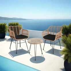 Bistro- & Balkonsets-tectake - loungeset Molfetta - wicker - natuurkleur