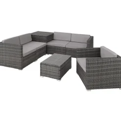 Loungesets-tectake - Loungeset Pisa met opbergbox kussens - wicker - grijs