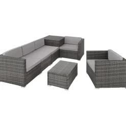Loungesets-tectake - Loungeset Pisa met opbergbox kussens - wicker - grijs