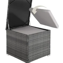 Loungesets-tectake - Loungeset Pisa met opbergbox kussens - wicker - grijs