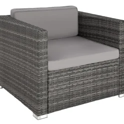 Loungesets-tectake - Loungeset Pisa met opbergbox kussens - wicker - grijs
