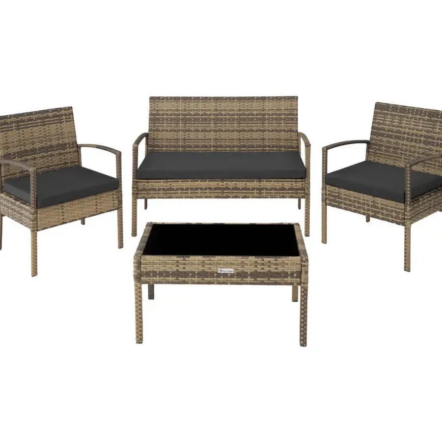 tectake - loungeset Sparta - bank+stoelen+tafel - natuurkleur