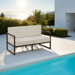 Loungebanken-tectake - Tuin-loungebank Comosa, 2-zits, ultradikke kussens, Bruin / Beige