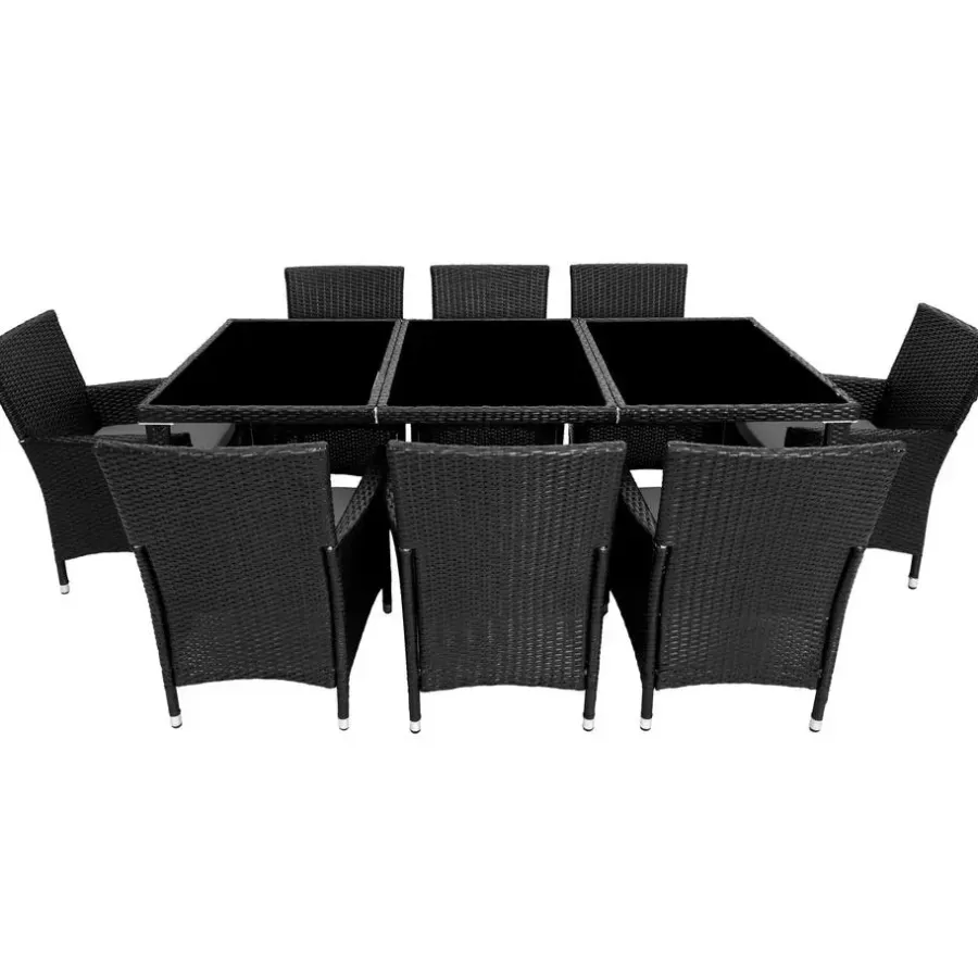 tectake - tuinset 8 stoelen+tafel Monaco - wicker - zwart