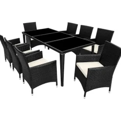 tectake - tuinset 8 stoelen+tafel Monaco - wicker - zwart