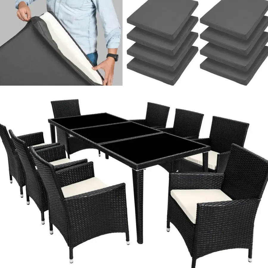 tectake - tuinset 8 stoelen+tafel Monaco - wicker - zwart