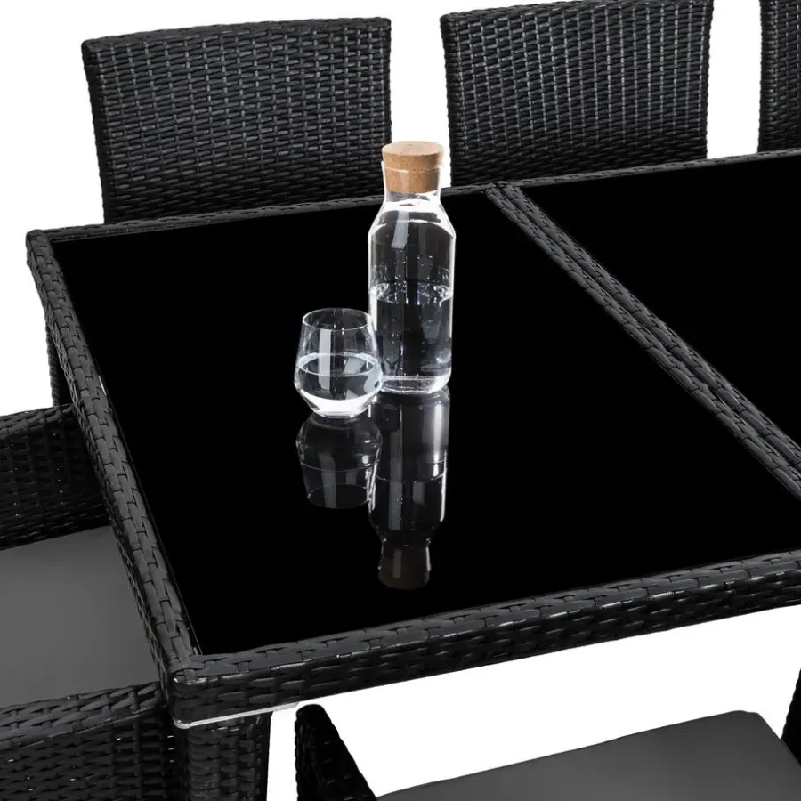 tectake - tuinset 8 stoelen+tafel Monaco - wicker - zwart