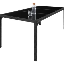 Tuinsets-tectake - tuinset 8 stoelen en tafel - wicker - zwart / grijs