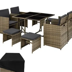 Tuinsets-tectake - tuinset Bilbao - wicker met beschermhoes - natuurkleur