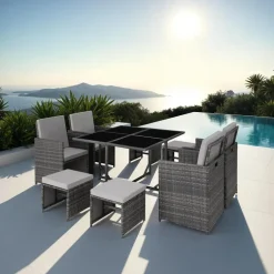 Tuinsets-tectake - tuinset Bilbao - wicker - incl. beschermhoes - grijs