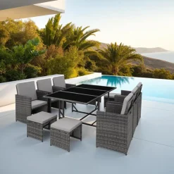 Tuinsets-tectake - tuinset Malaga - wicker - grijs