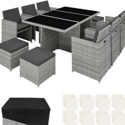 Tuinsets-tectake - tuinset New York - wicker - lichtgrijs