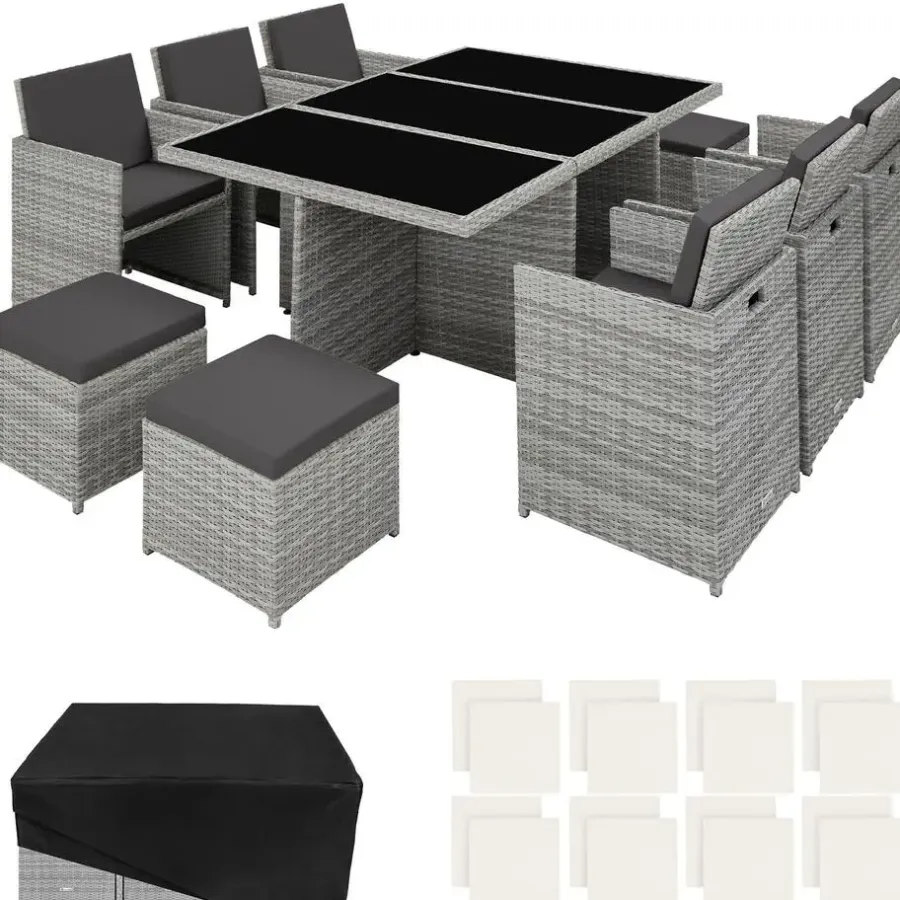 Tuinsets-tectake - tuinset New York - wicker - lichtgrijs