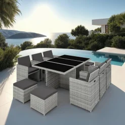 Tuinsets-tectake - tuinset New York - wicker - lichtgrijs