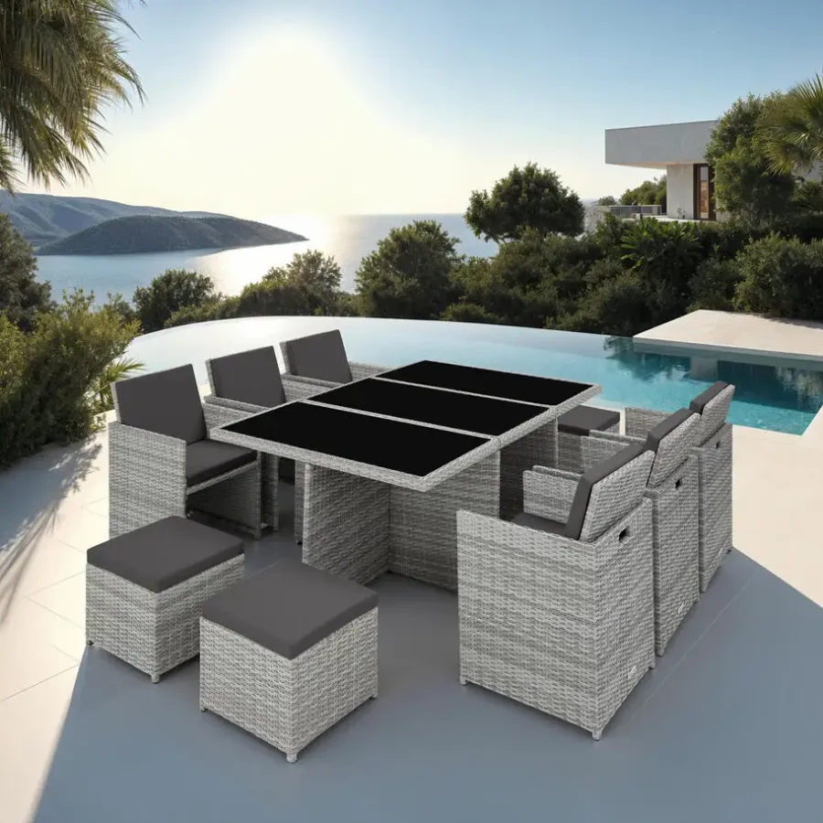 Tuinsets-tectake - tuinset New York - wicker - lichtgrijs