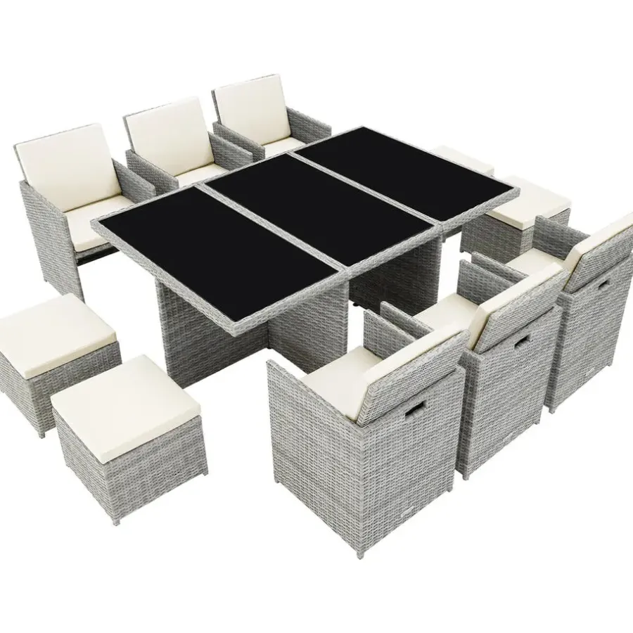 Tuinsets-tectake - tuinset New York - wicker - lichtgrijs