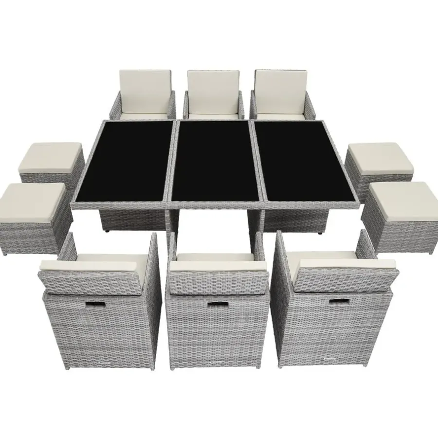 Tuinsets-tectake - tuinset New York - wicker - lichtgrijs