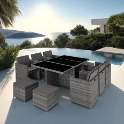 tectake - tuinset New York - wicker - grijs