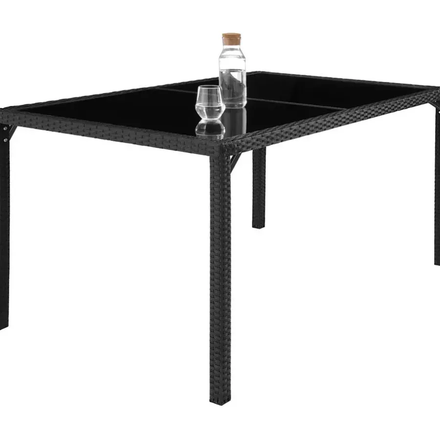 Tuinsets-tectake - tuinset Porto 6 + 1 - wicker - zwart / grijs
