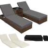Ligbedden-tectake 2 wicker ligbedden met aluminium frame en tafel, inclusief beschermhoes