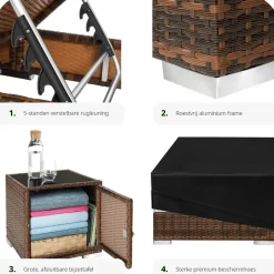 Ligbedden-tectake 2 wicker ligbedden met aluminium frame en tafel, inclusief beschermhoes