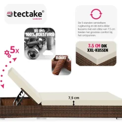Ligbedden-tectake 2 wicker ligbedden met aluminium frame en tafel, inclusief beschermhoes